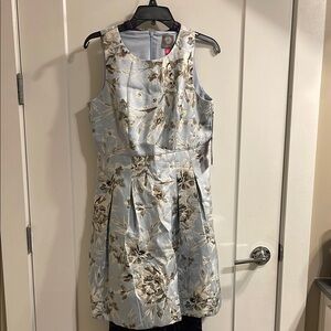 Floral Jacquard Dress in Blue and light Gold/Silver